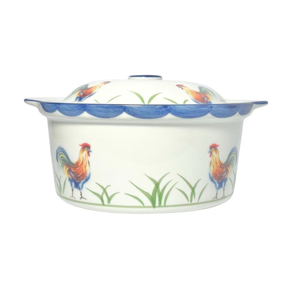 BIA Cordon Bleu, Blanc de Table “Rooster” Round Baking Casserole Dish & Lid
